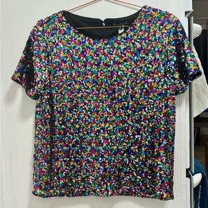 Hutch it’s Raining Rainbows Sequin Short Sleeve Top